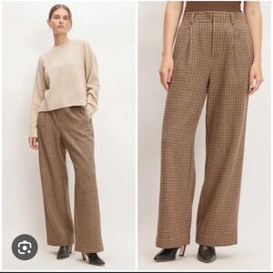 Everlane Re-Wool way-high drape pant in camel houndstooth